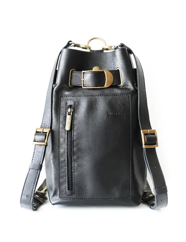 Black Leather Sling Backpack