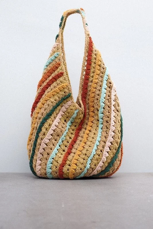 Ladies' dumpling bag holiday sale -BGAIN158 Rainbow Crochet Hobo Tote Bag