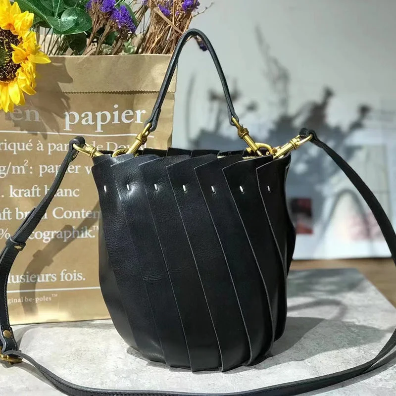 Ladies Bucket Bag Simple Chic -Cute Womens Genuine Leather Bucket Bags Shoulder Handbags