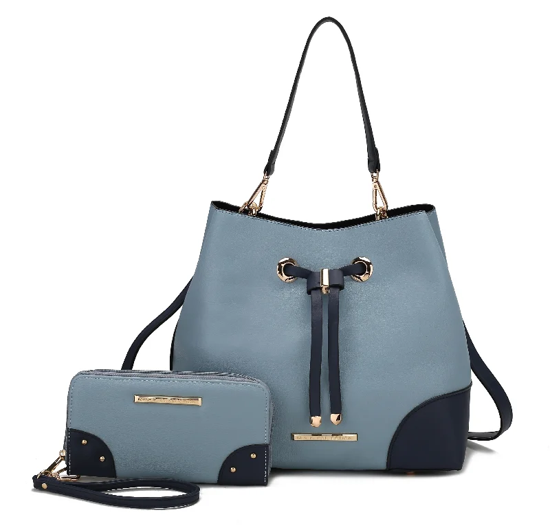 Ladies Bucket Bag Luxury Chic -Bella Color-Block Bucket Bag and Wallet Set