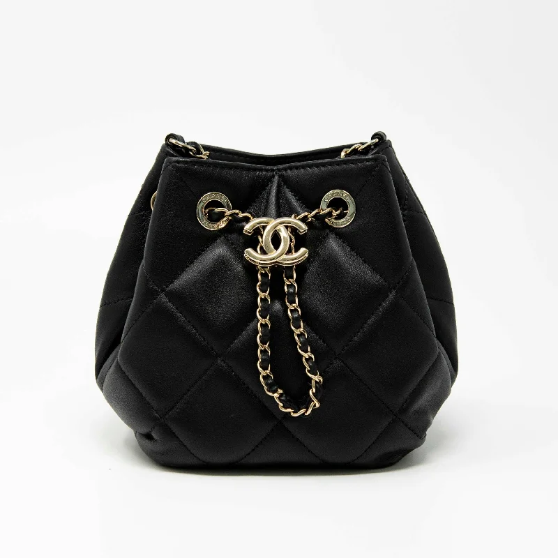 Ladies Bucket Bag Hybrid Design -Chanel Black Lambskin Mini Bucket Bag