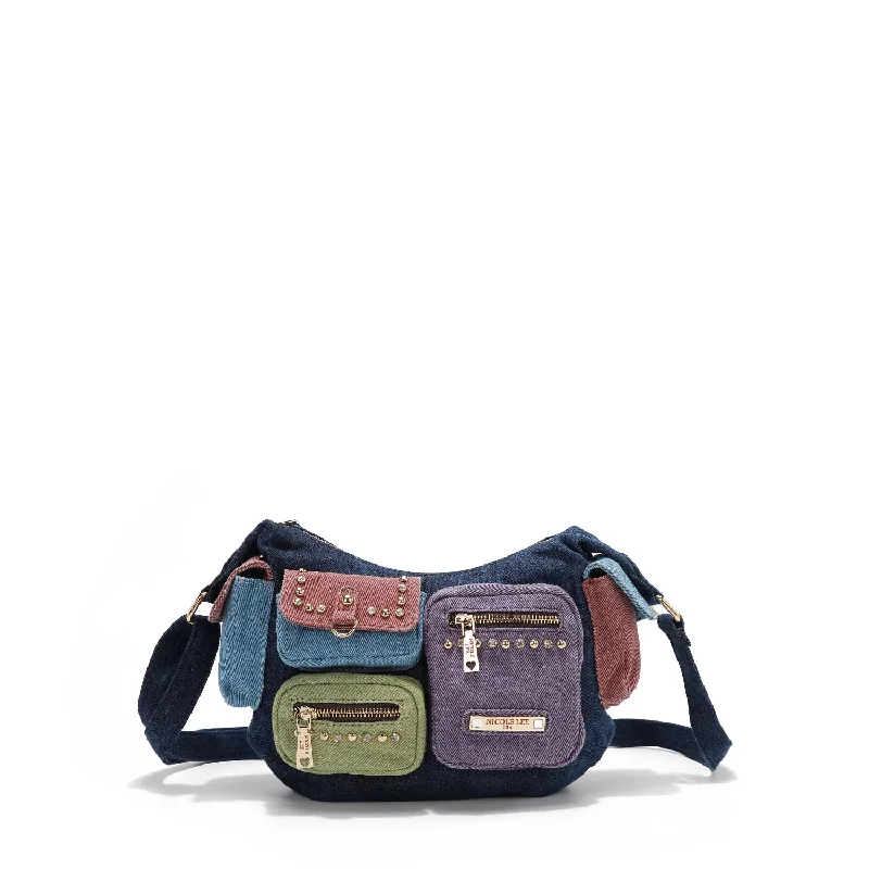 Ladies' crossbody bag embellishments -COLOR BLOCK DENIM CROSSBODY