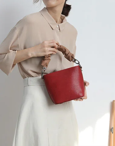 Ladies Bucket Bag Designer Inspired -Stylish Leather Red Bucket Handbag Shoulder Bag Barrel Purse For Women