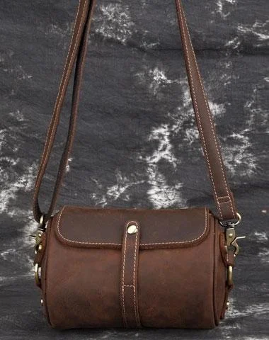 Ladies Bucket Bag Compact Style -Vintage Mens Leather Barrel Side Bag Small Bucket Messenger Bag For Men