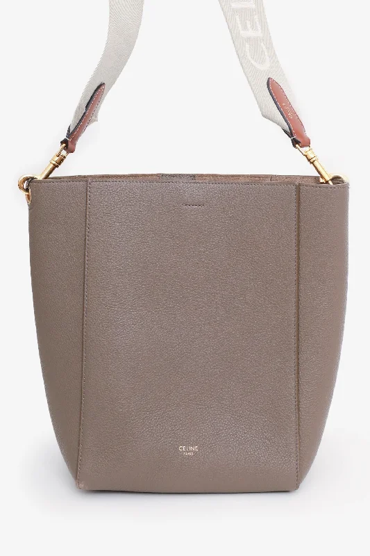 Ladies Handbag Colorful Accents -Celine Taupe Leather Small 'Seau Sangle' Bucket Bag