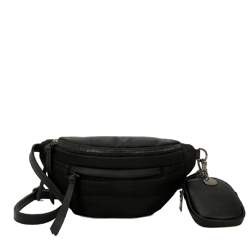 Ladies' crossbody bag favorites -Lilian Sustainable Nylon Puffer Fashionable Belt and Bum Bag - Black