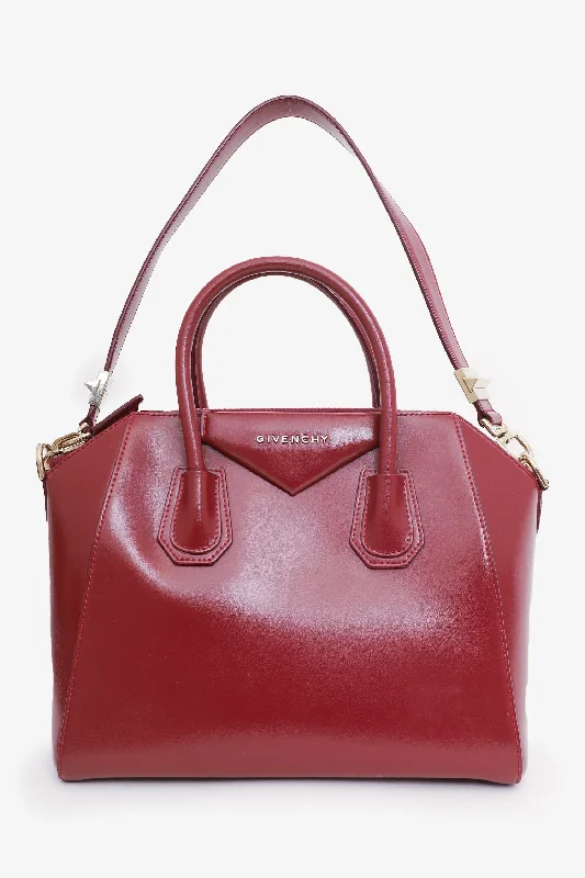 Ladies Handbag Soft Texture -Givenchy Burgundy Leather Small Antigona Top Handle with Strap