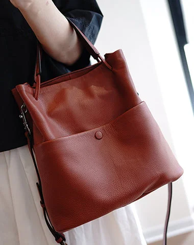 Ladies Bucket Bag Compact Chic -Cute Brown Leather Bucket Tote Shoulder Bag Women Barrel Tote Handbag for Women