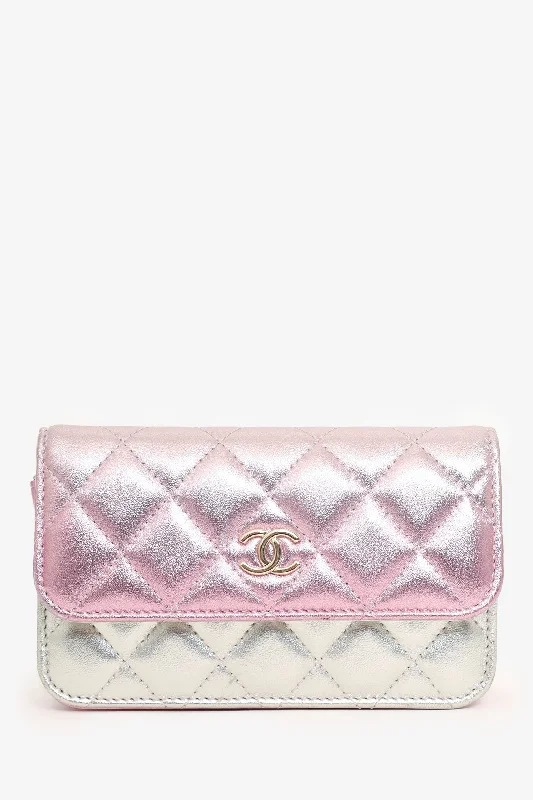 Ladies Handbag Soft Chic -Pre-Loved Chanel™ Pink/Silver Quilted Lambskin 'Coco Punk' Flap Clutch with Chain