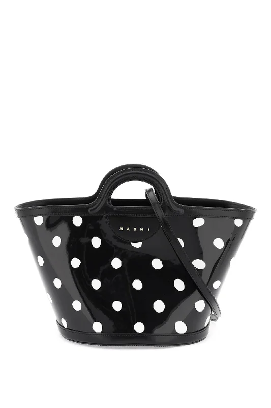 Ladies Bucket Bag Designer Leather -Marni patent leather tropicalia bucket bag with polka-dot pattern