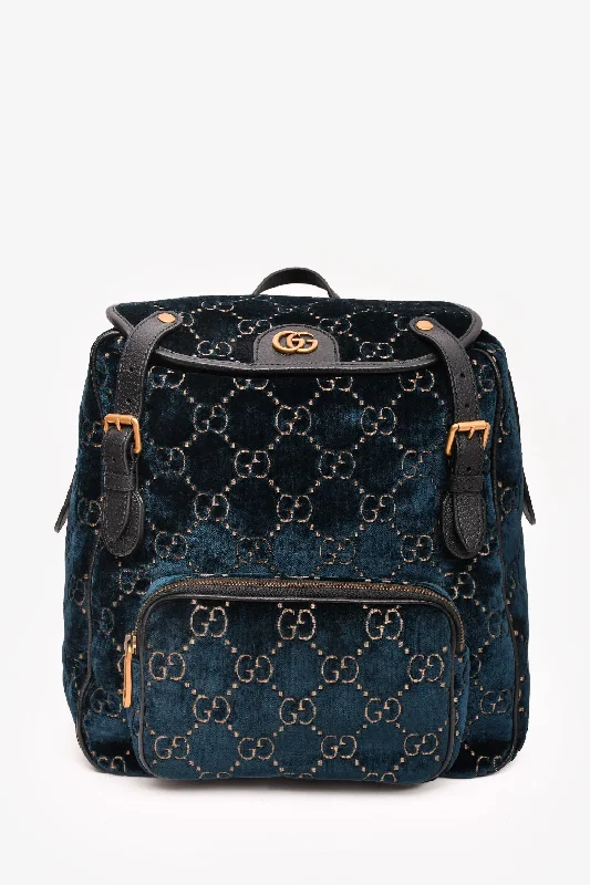 Ladies Handbag Lightweight Leather -Gucci Navy Velvet/Gold Velvet Lady Web Backpack