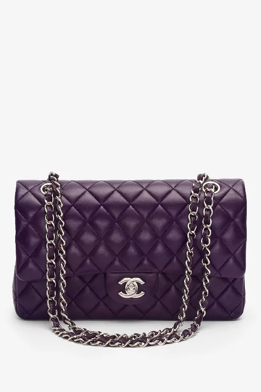 Ladies Handbag Bold Leather -Pre-Loved Chanel™ Purple Lambskin Medium Double Flap Bag