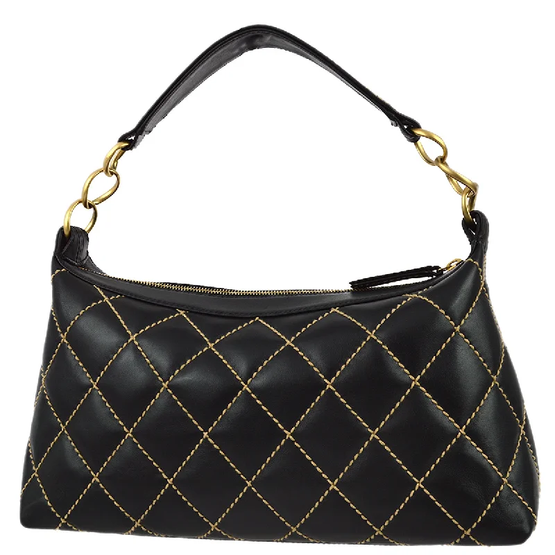 Ladies' dumpling bag stylish buckles -Chanel 2003-2004 Black Calfskin Wild Stitch Hobo Handbag