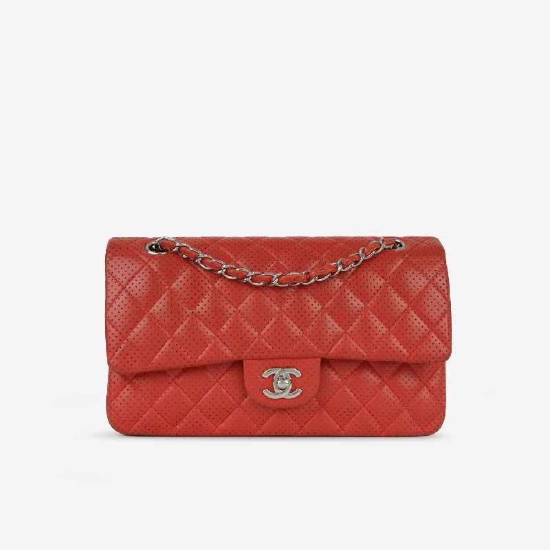 Ladies Handbag Urban Chic -Chanel Medium Classic Flap Red Perforated Lambskin SHW 2006