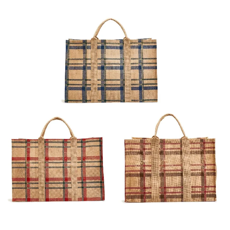 Ladies Tote Bag Everyday Style -Two's Company Perfect Plaid Large Multipurpose Tote Bag