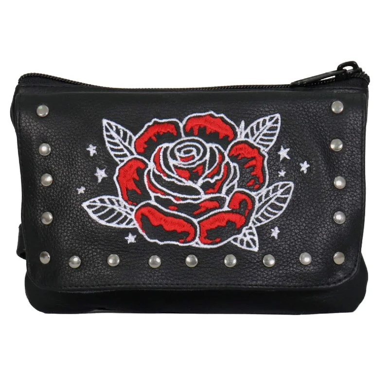 Ladies' wallet bold -Hot Leathers CPE2103 Embroidered Clip Pouch Purse with Rose and Stars