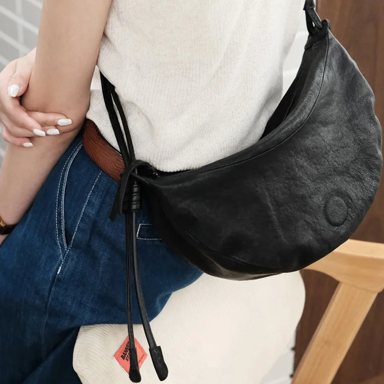 Ladies' dumpling bag sleek design -Hobo Women Soft Leather Shoulder Bag Black Crossbody Purses For Women