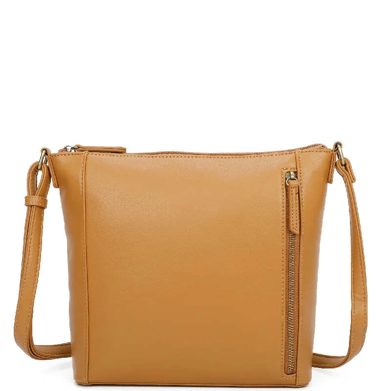 Ladies' crossbody bag fabric -Daisy Biodegradable Vegan Leather Single Zip Classic Bag - Tan