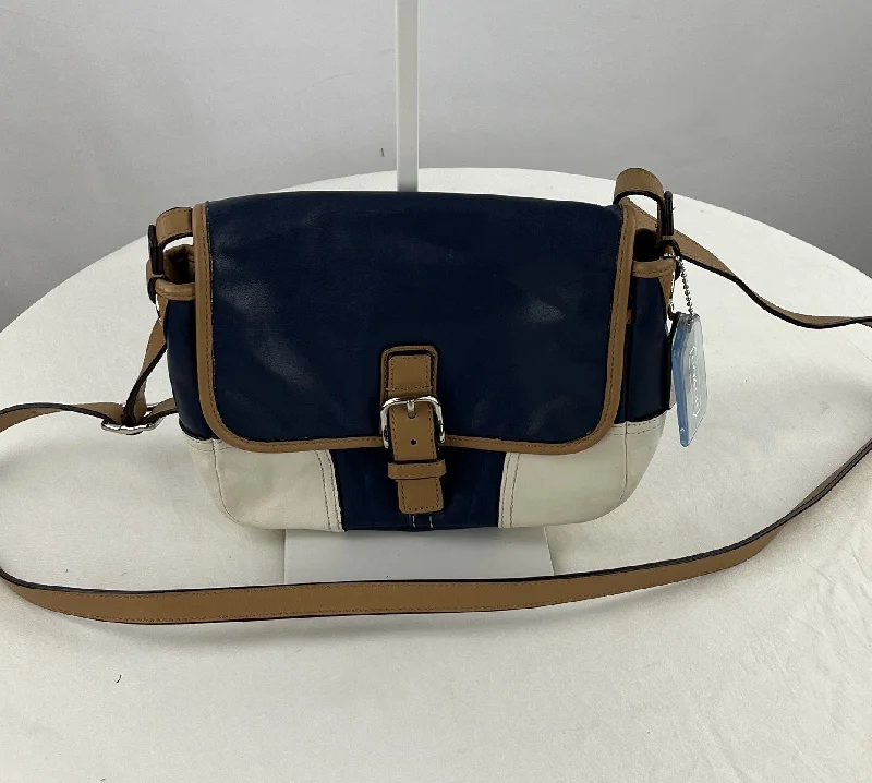 Ladies' wallet interior -COACH Women's Rare 70'S Look Blue/White/Tan Crossbody Bag Purse