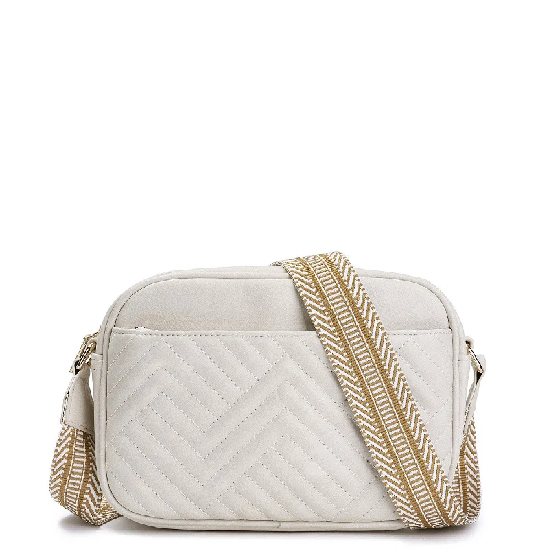 Ladies' crossbody bag offers -Jayda Vegan Leather Embossed Chevron Guitar Strap Crossbody - Ivory