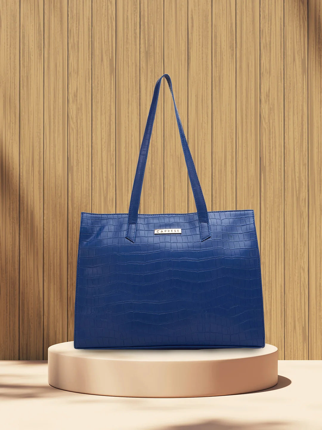 Ladies Tote Bag Luxury Brand -Caprese Westwood Medium Tote Croco Faux Leather For Women Navy