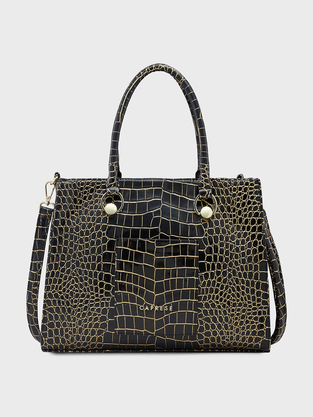 Ladies Tote Bag Shoulder Style -Caprese Miranda Tote Medium Croco Womens Office Handbag Black