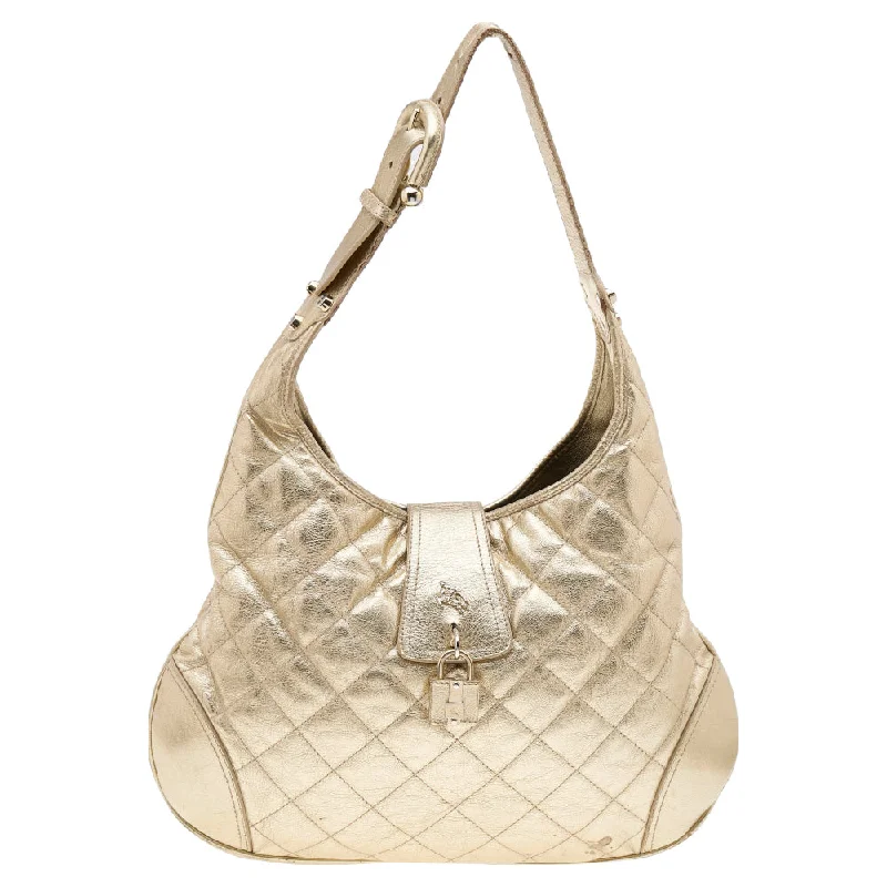 Ladies' dumpling bag preppy flair -Burberry Metallic Gold Quilted Leather Brooke Hobo