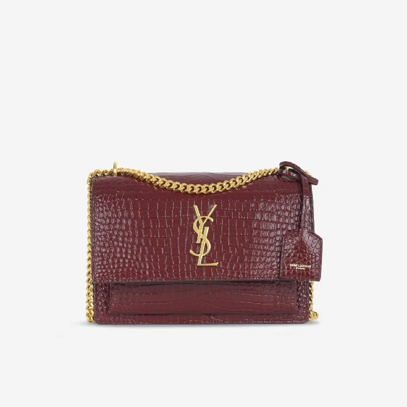 Ladies Handbag Trendy Leather -Saint Laurent Saint Laurent - Sunset Medium - Burgundy Croc Embossed GHW