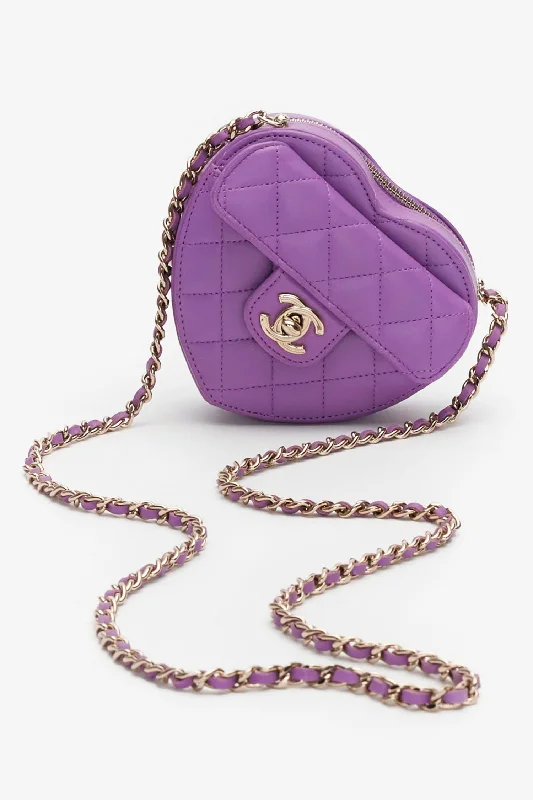 Ladies Handbag Compact Chic -Chanel™ Purple Lambskin Mini Heart Bag