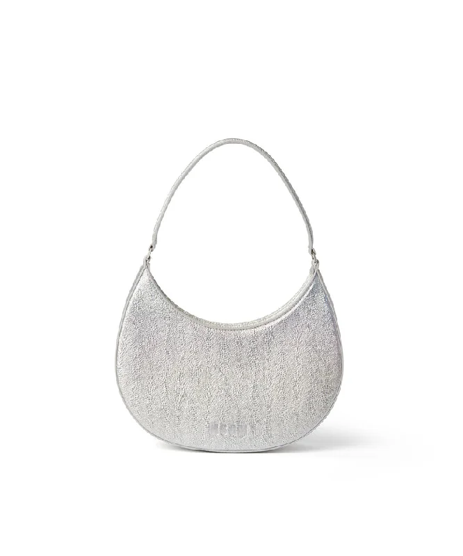 Ladies' dumpling bag style subscription -Shaded craquele faux leather small "Hobo" shoulder bag Silver