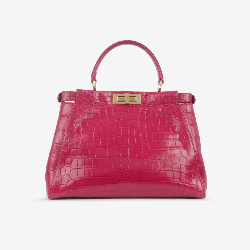 Ladies Handbag Sleek Style -Fendi Fendi - Large Peekaboo GHW - Hot Pink Crocodile GHW - Pre-Loved