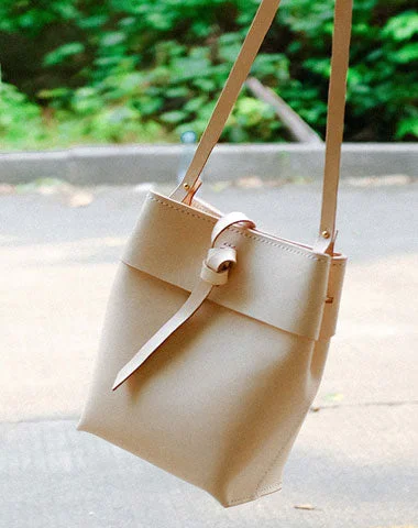 Ladies Bucket Bag Soft Neutrals -Handmade Leather Beige Womens Bucket Purses Barrel Shoulder Bags for Women