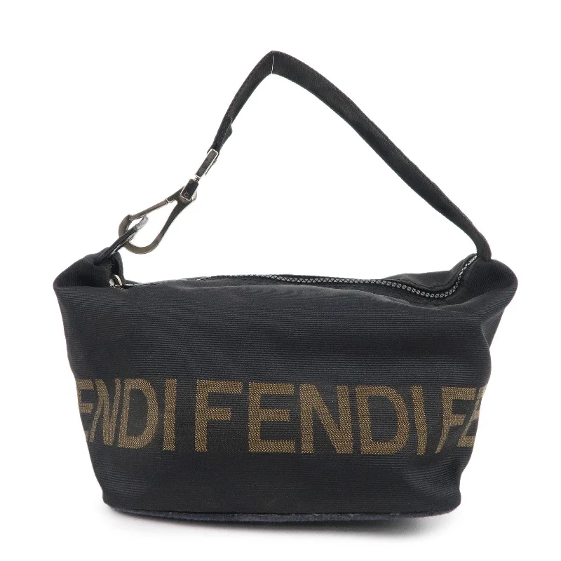 FENDI Logo Canvas Hand Bag Black Brown 26586