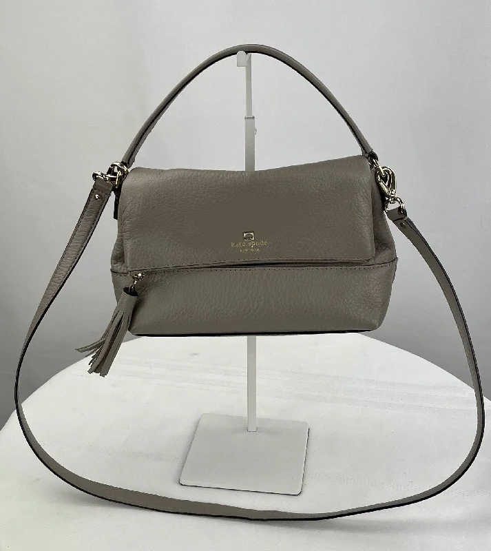 Ladies' wallet artistic -Kate Spade Leila Women's Grey Pebbled Leather Zip Crossbody Purse W/Tassel