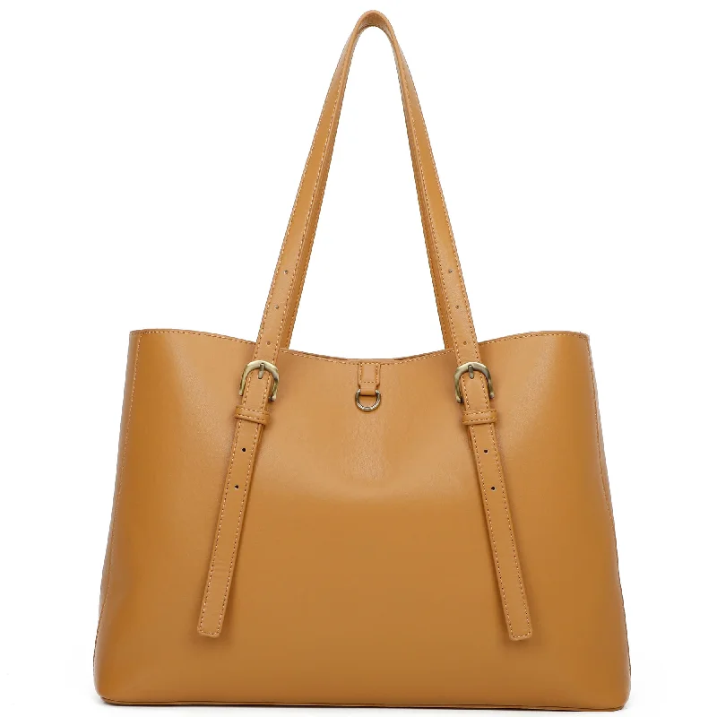 Ladies' crossbody bag everyday -Isla Biodegradable Vegan Leather with detachable bag XL Tote - Tan