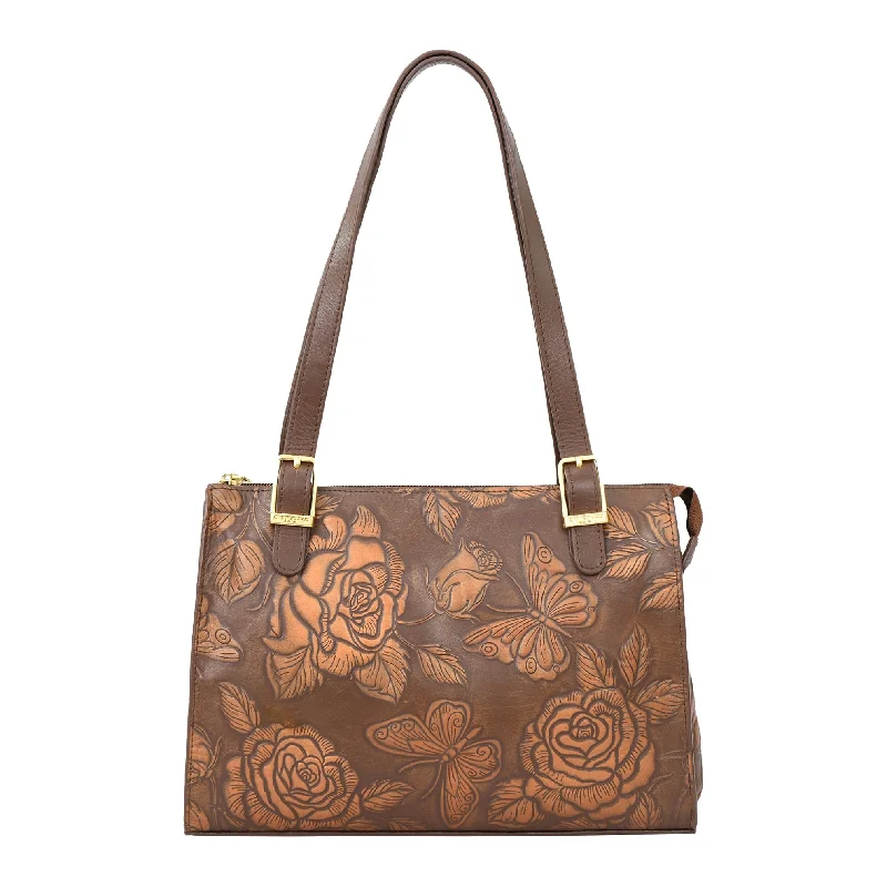 Ladies Tote Bag Travel Ready -Hand Painted Rose-Embossed Shopper Tote