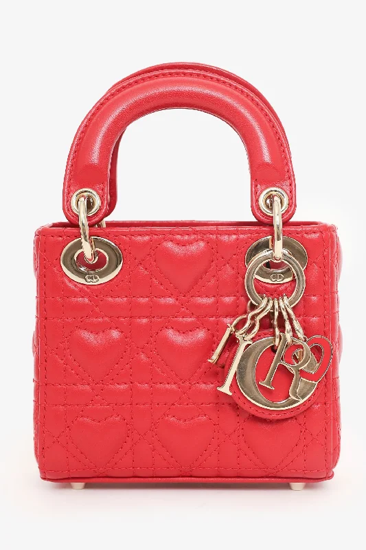 Ladies Handbag Soft Style -Christian Dior 2021 Red Leather Micro Lady Dior