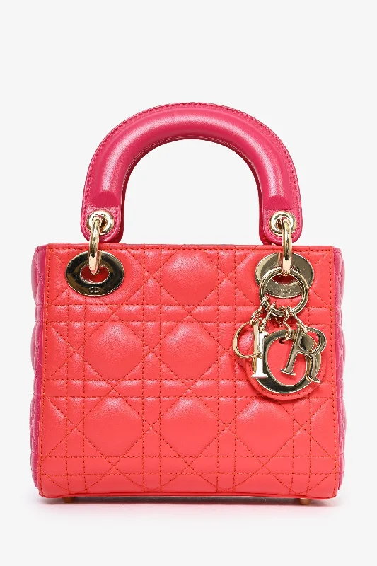 Ladies Handbag Compact Chic -Christian Dior 2014 Limited Edition Two-Tone Red/Fuchsia Cannage Leather Mini Lady Dior