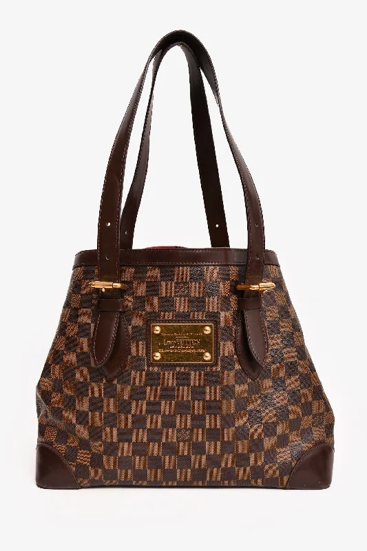 Ladies Handbag Lightweight Chic -Louis Vuitton 2008 Brown Leather Damier Ebene Hampstead MM Tote (As Is)