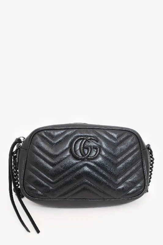 Ladies Handbag Modern Chic -Gucci So Black Chevron Leather Marmont Small Camera Bag