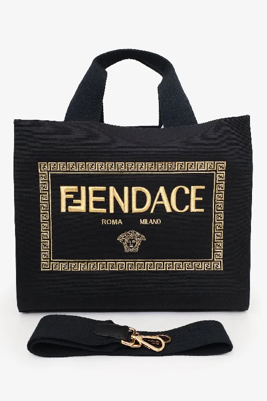 Ladies Handbag Designer Chic -Fendi x Versace Black/Gold Fendace Shopping Tote