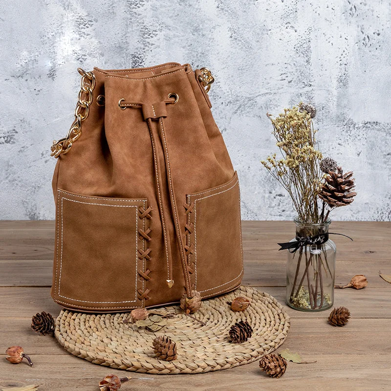 Ladies Bucket Bag Eco Leather -Western Womens Shoulder Bucket Bag Crossbody Boho Bags For Women