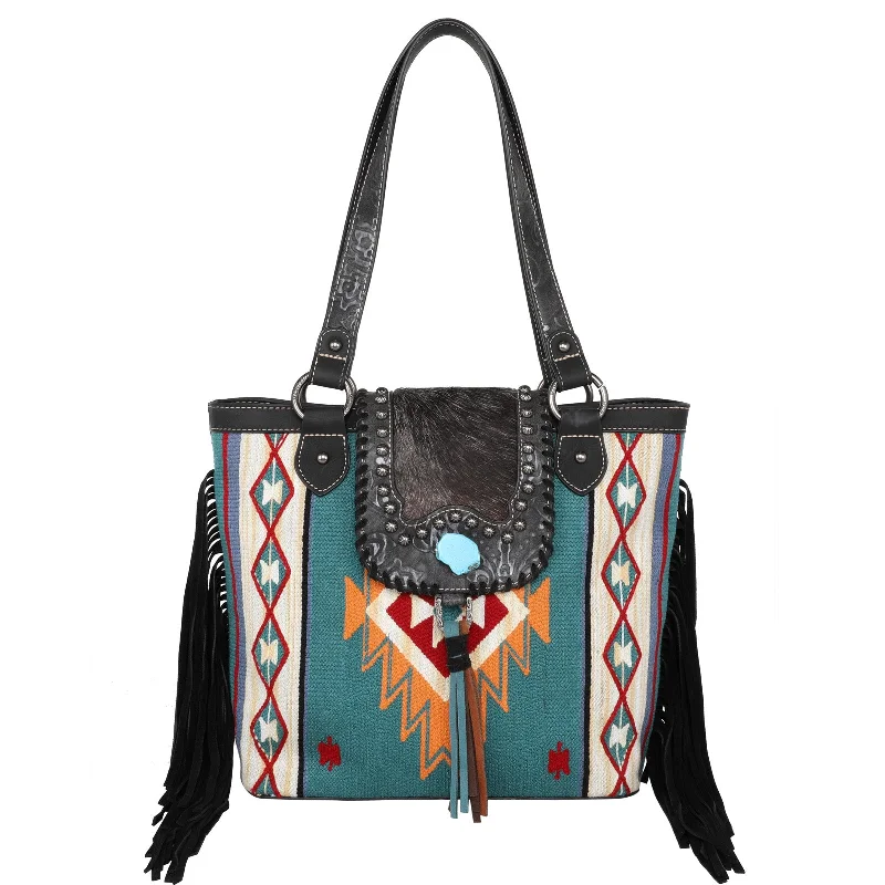 Ladies Handbag Modern Leather -MW1215G-8317 Montana West Hair-On Cowhide Collection Aztec Tapestry Concealed Carry Tote