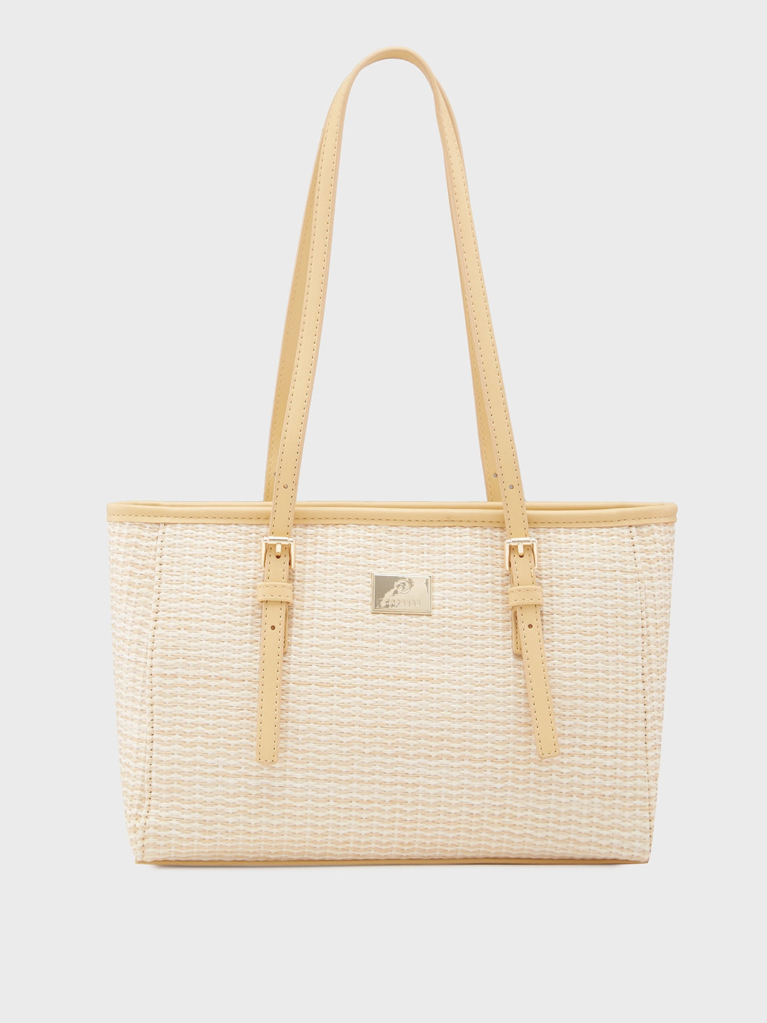 Ladies Tote Bag Retro Style -Caprese Georgia Tote Medium Self Design Womens Handbag Light Yellow