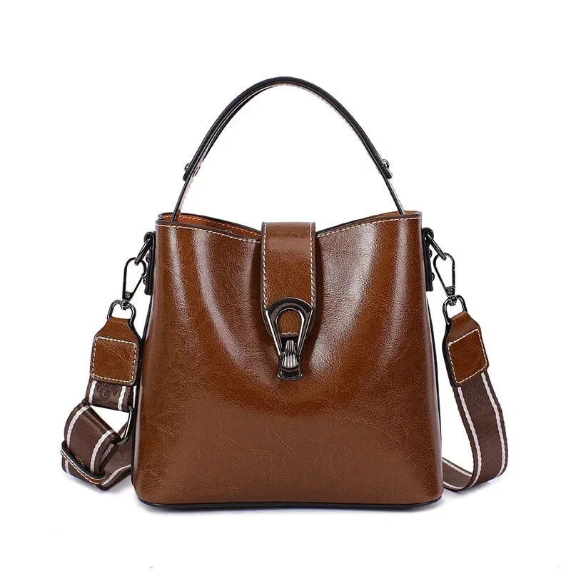 Ladies Bucket Bag Designer Look -Real Oil Wax Leather Bucket Bag