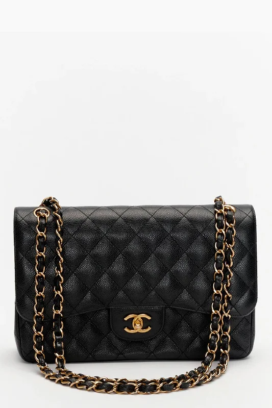 Ladies Handbag Simple Leather -Pre-Loved Chanel™ Black Caviar Leather Jumbo Classic Double Flap