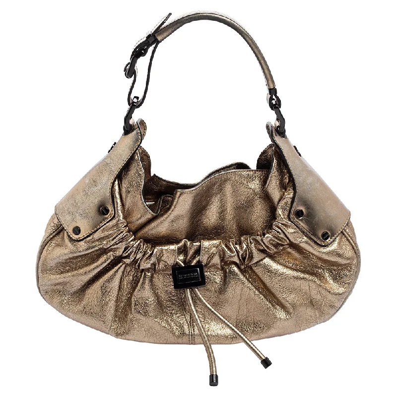 Ladies' dumpling bag image gallery -Burberry Gold Leather Warrior Drawstring Hobo